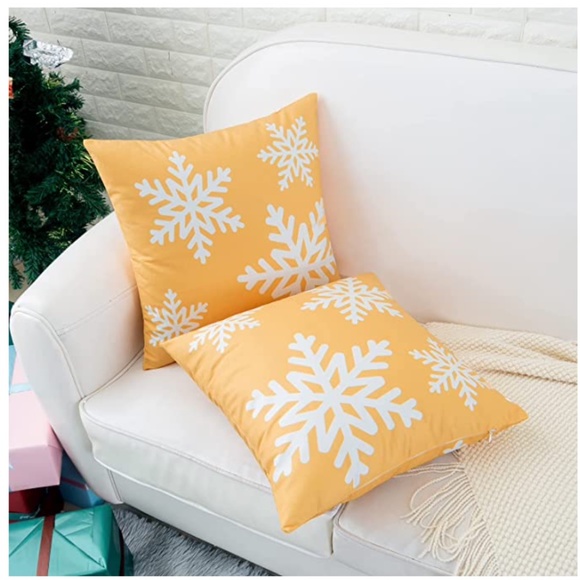 NEW Decorative Yellow Snowflake Throw Pillow Covers 18x18 inch (Set of 2) - Picture 5 of 6